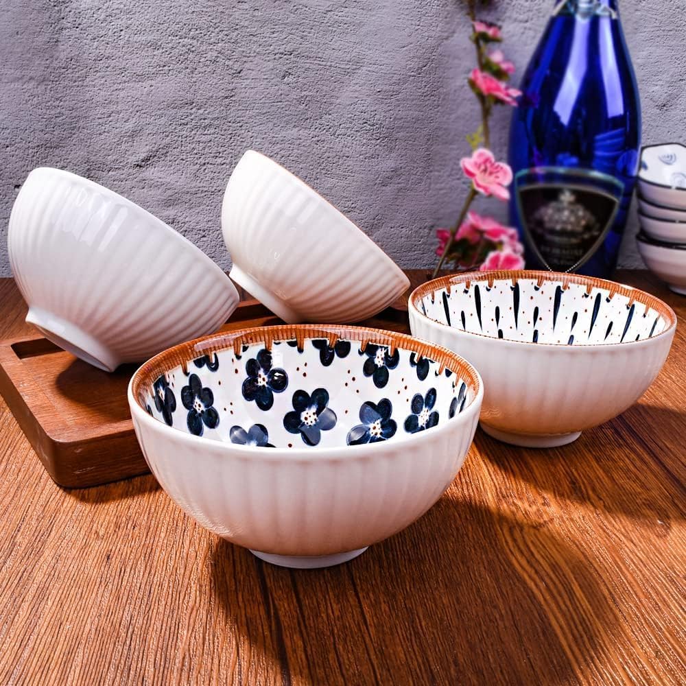 Monochrome Elegance Ceramic Bowls – Set of 4 (11.5cm, 265ml each)