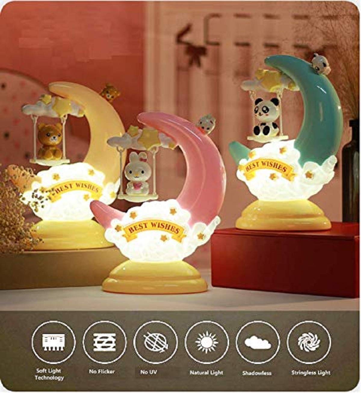 Moon Cartoon LED Soft Light Desk Table Lamp for Kids & Baby (Blue)