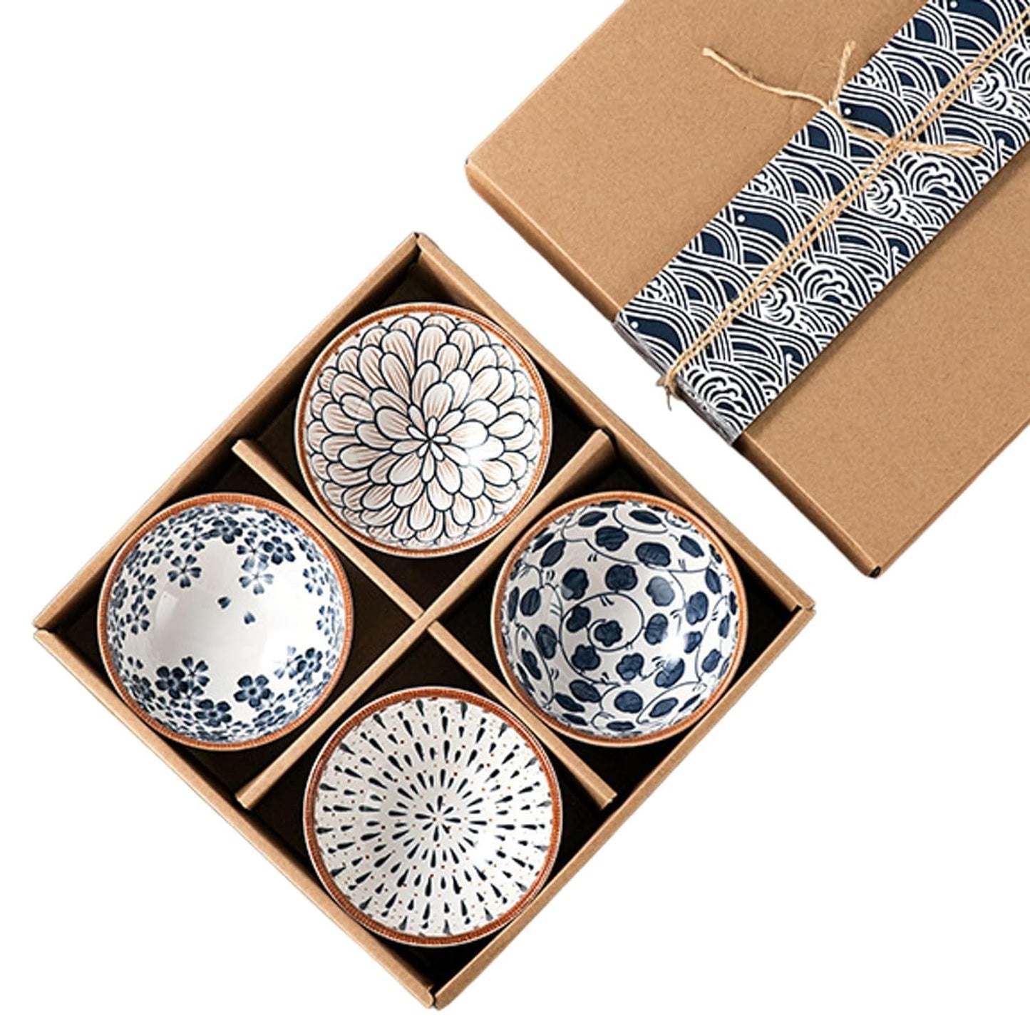 Monochrome Elegance Ceramic Bowls – Set of 4 (11.5cm, 265ml each)