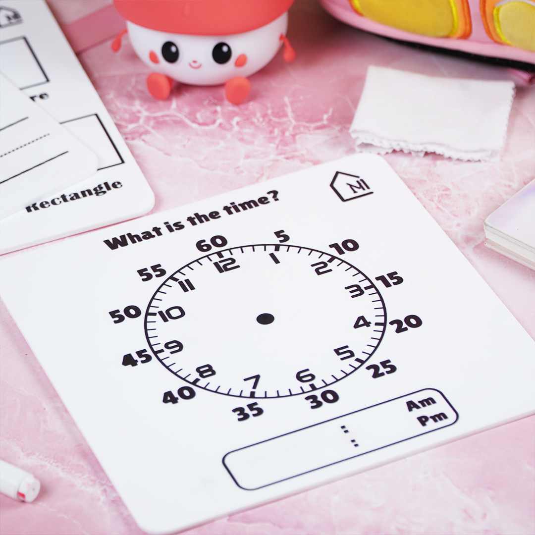 Reusable Kids Time Learning Board with Pen Box & Cleaning Cloth