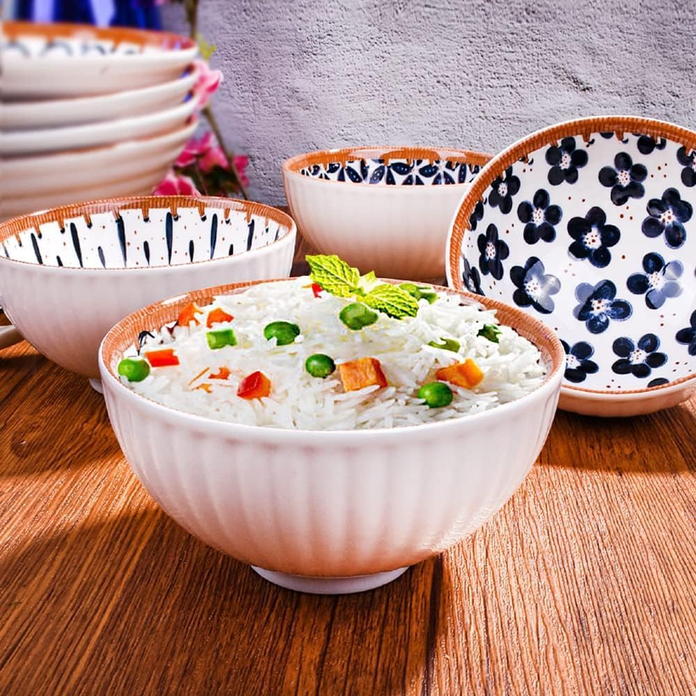 Monochrome Elegance Ceramic Bowls – Set of 4 (11.5cm, 265ml each)