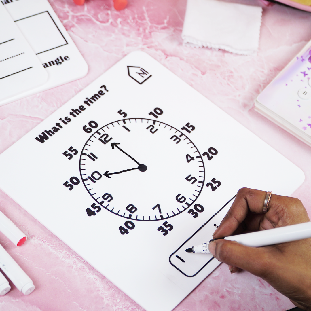 Reusable Kids Time Learning Board with Pen Box & Cleaning Cloth