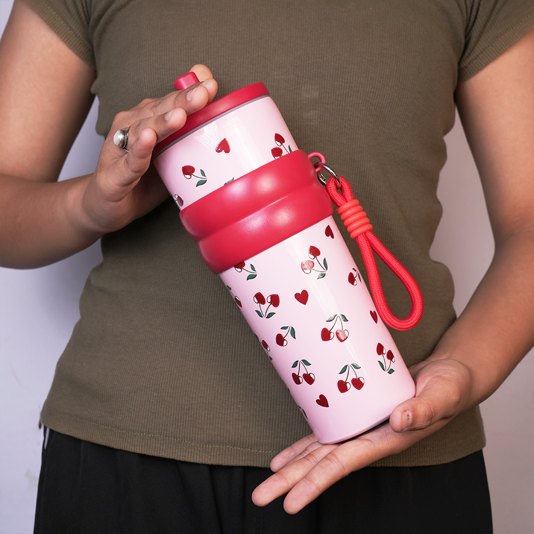 Cherry Blossom Stainless Steel Insulated Tumbler with Straw & Carry Loop
