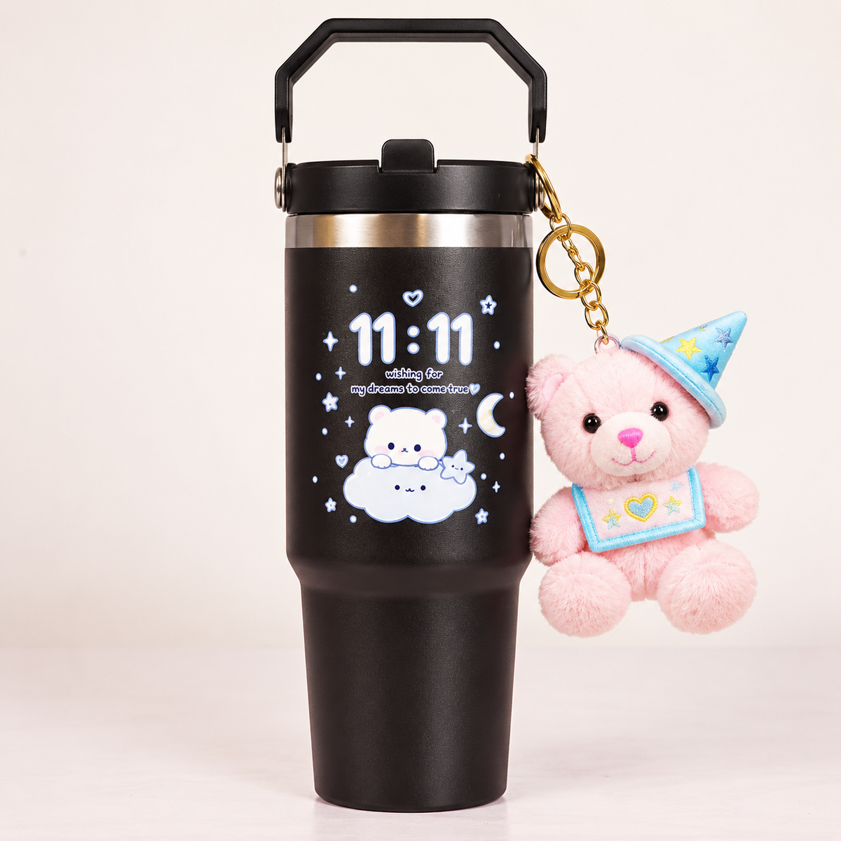 11:11 Printed Tumbler with Handle & Straw | Reusable Travel Cup | Cute Everyday Drinkware