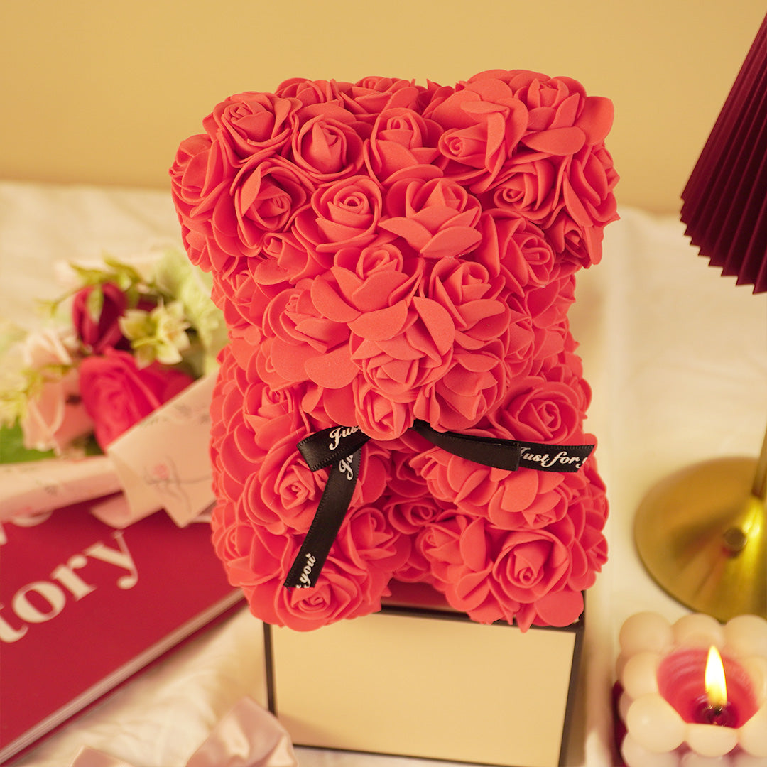 Rose Teddy Bear – Romantic Artificial Flower Bear Gift for Love & Special Moments