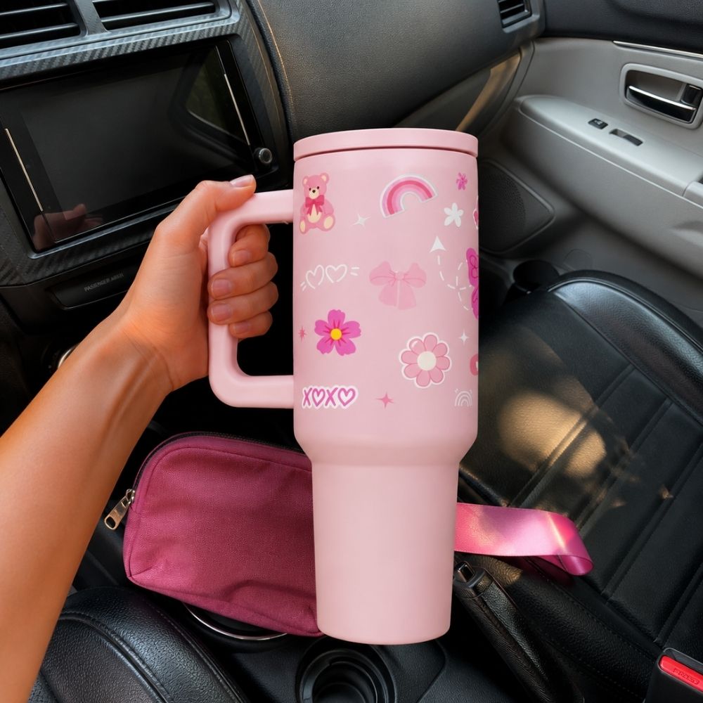 Cute Pink Kawaii Travel Insulated Tumbler