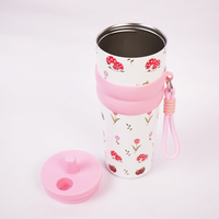 Floral & Mushroom Stainless Steel Insulated Tumbler with Straw & Carry Loop