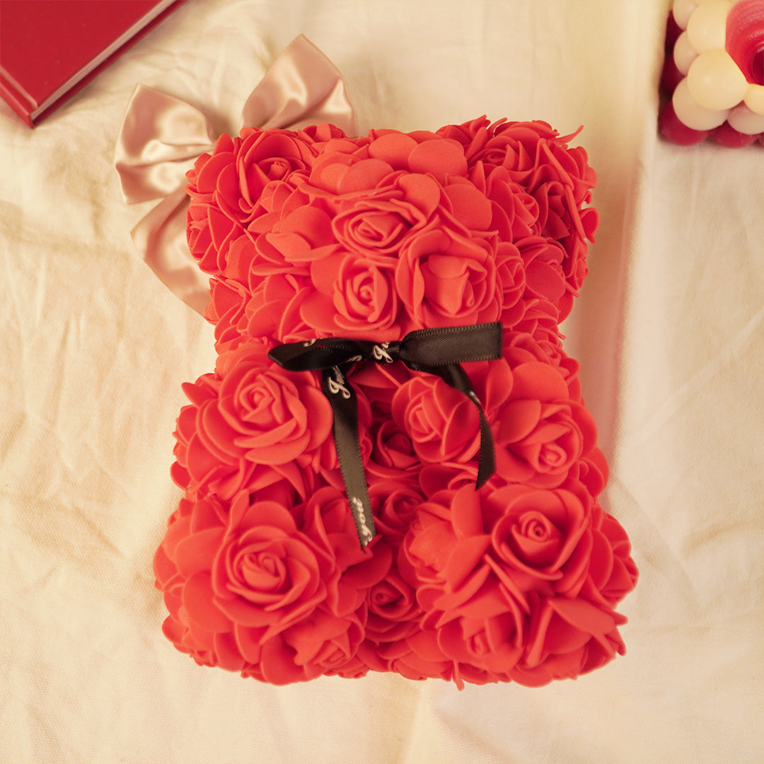 Rose Teddy Bear – Romantic Artificial Flower Bear Gift for Love & Special Moments