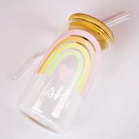 Personalized Rainbow Glass Tumbler with Straw | Cute Aesthetic Name Jar