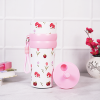 Floral & Mushroom Stainless Steel Insulated Tumbler with Straw & Carry Loop