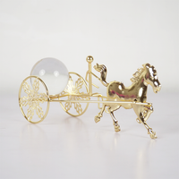 Golden Horse Carriage Showpiece Luxury Metal Decor with Glass Crystal Ball