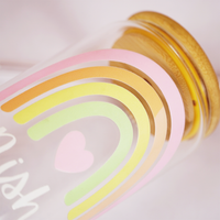 Personalized Rainbow Glass Tumbler with Straw | Cute Aesthetic Name Jar