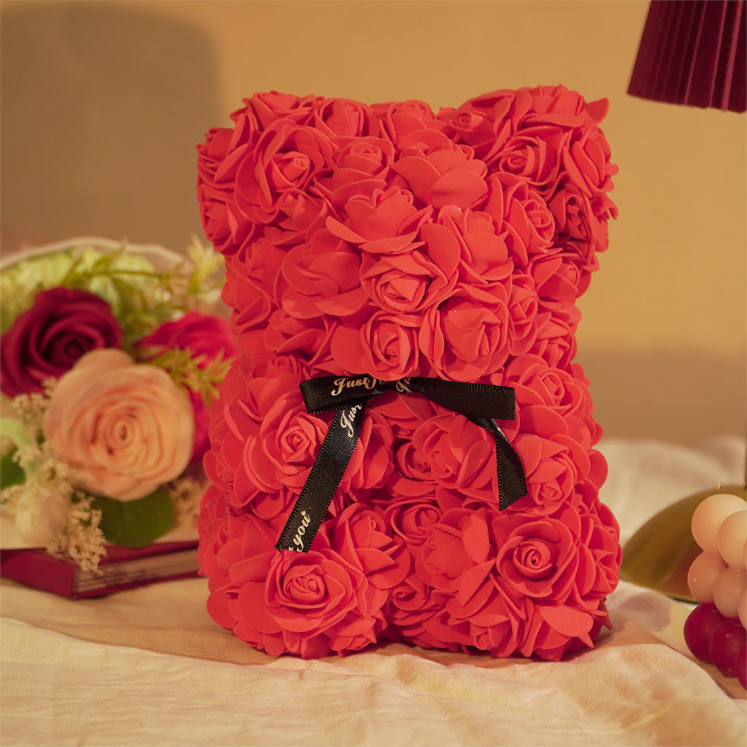 Rose Teddy Bear – Romantic Artificial Flower Bear Gift for Love & Special Moments