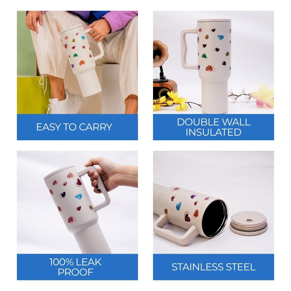 Rainbow Heart Cream Color Tumbler