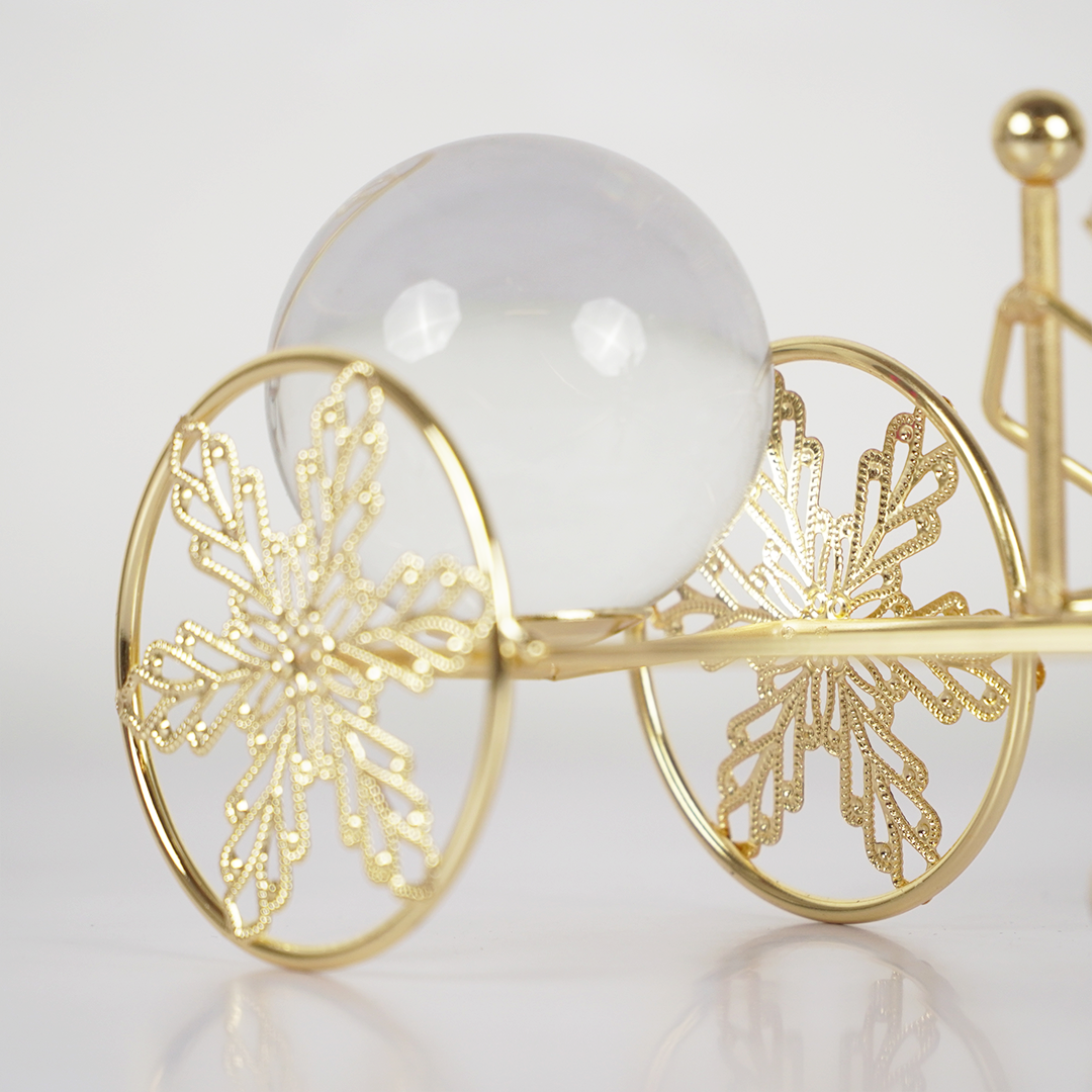 Golden Horse Carriage Showpiece Luxury Metal Decor with Glass Crystal Ball