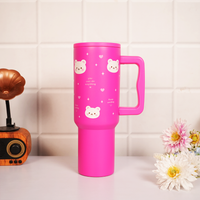 Hot Pink Happy Bear Insulated Tumbler with Handle