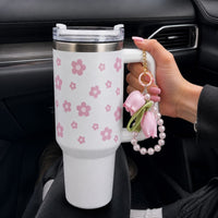Pink Daisy Stainless Steel Tumbler with Charm | 1.2L Insulated Travel Mug