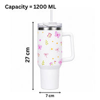 White Floral Butterfly Tumbler with Straw & Handle – Cute Aesthetic Travel Tumbler