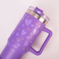 Purple Floral Tumbler with Handle & Straw – Cute Reusable Travel Cup for Everyday Drinks