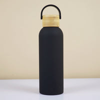 Midnight Black Stainless Steel Water Bottle with Bamboo Lid – 550 ml