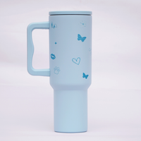 FlutterBloom™ 40oz Insulated Tumbler – Sky Blue Butterfly Edition