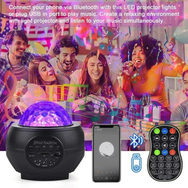 Starry Night Light Projector, LED Light Projector, Ocean Wave Projector with Remote Control, Bluetooth Speaker