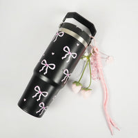 Bow Print Tumbler with Handle & Charm | Reusable Travel Cup | Cute Everyday Drinkware
