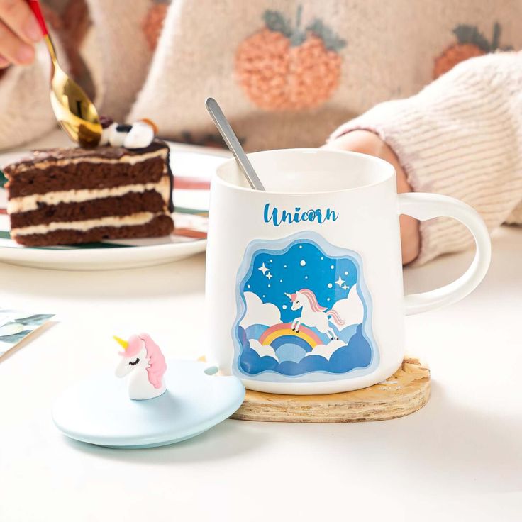 3D Unicorn Ceramic Mug with lid & Stainless Steel Spoon