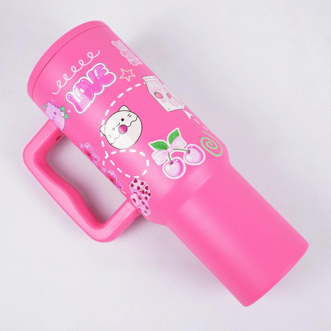 “Hot Pink Love Doodle Tumbler – Leak-Proof & Stylish” - Memories InsitePINK LOVE DOODLE TUMBLER-40 OZ