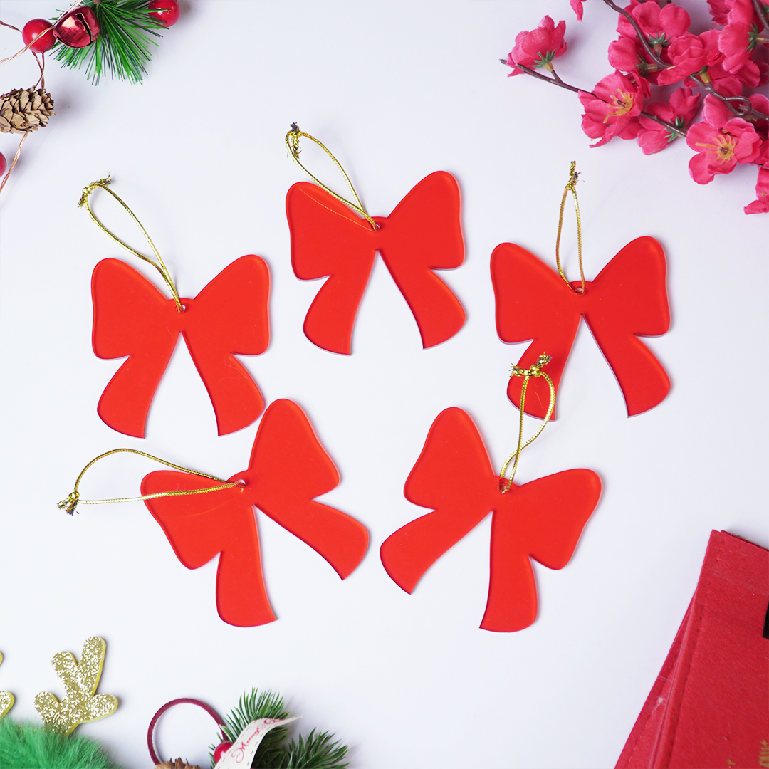 Red Bow designed Christmas Decoration Ornaments- Set of 6