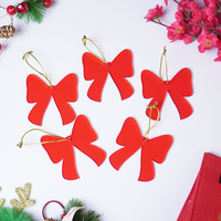 Red Bow designed Christmas Decoration Ornaments- Set of 6
