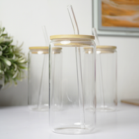 Clear Glass Tumbler with Bamboo Lid & Reusable Glass Straw