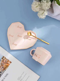 Be Mine Printed Ceramic Coffee Mug with Heart Shape Saucer & Spoon, Gift for Girls, Boys, Women, Man, Couple and others.