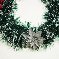 Snow-Frosted Christmas Wreath with Red Bow & Silver Flower