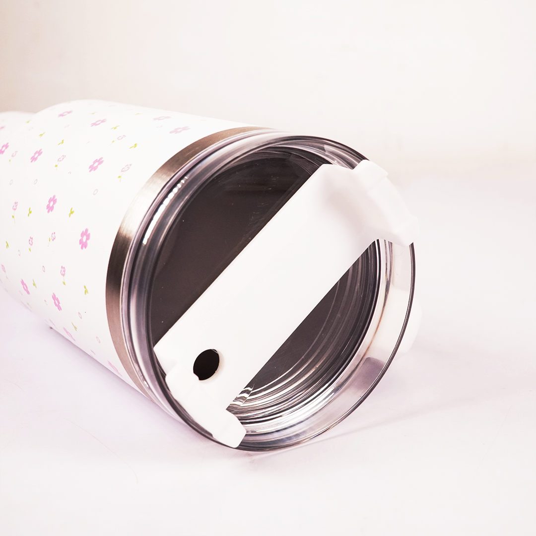 Delicate Pink Flower Tumbler with Handle & Straw