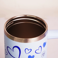 Heart Print Tumbler with Handle & Straw | Reusable Travel Water Cup | Stylish Drinkware