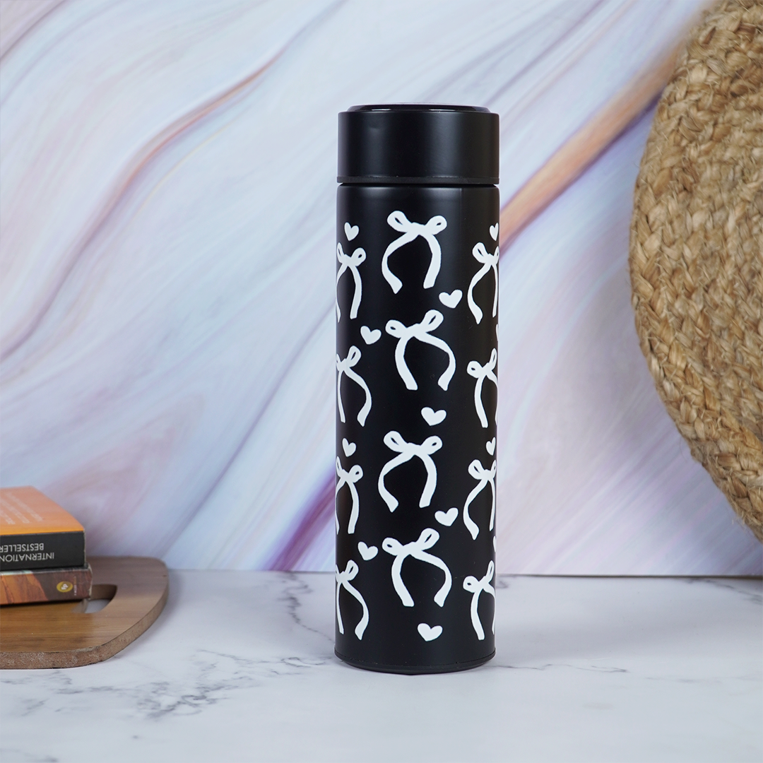 White Bow Design Stainless Steel Water Bottle