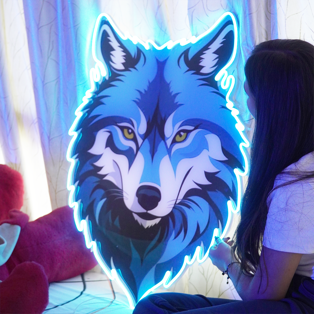 Wolf Neon LED Wall Light – Acrylic Neon Sign | Modern Animal Wall Décor