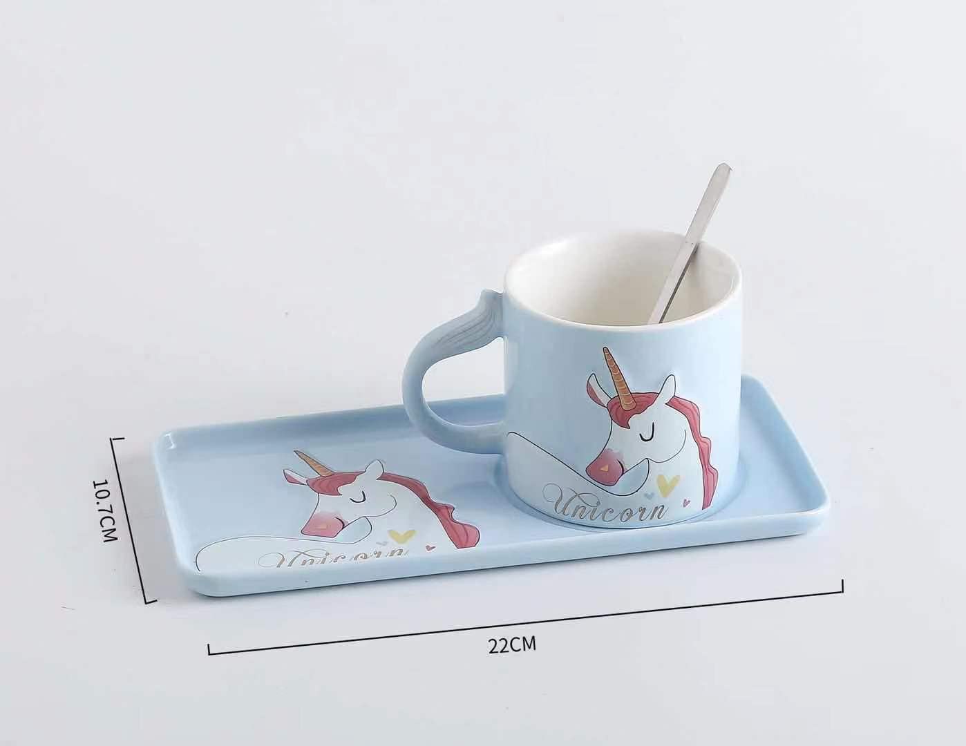 Unicorn Ceramic Coffee Mug with Tray/Saucer