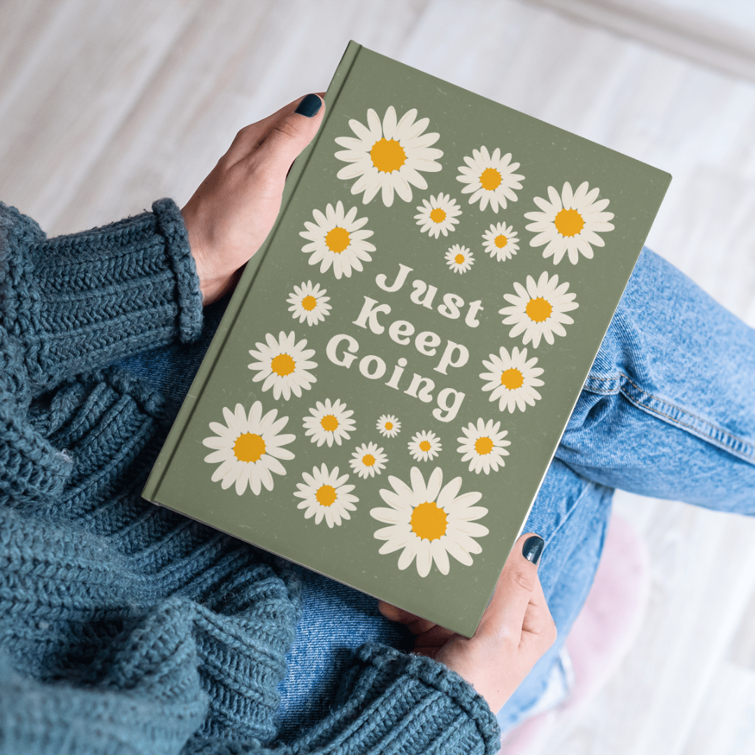 Just Keep Going Aesthetic Notebook | Daisy Floral Motivational Journal for Notes