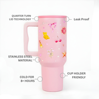 Blush Pop Aesthetic Tumbler with Handle, Straw & Spill-Proof Lid