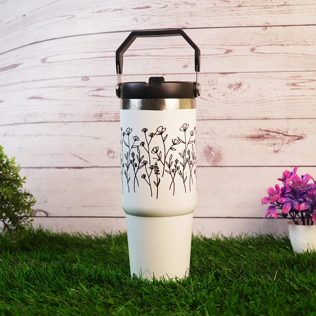 Customized FleurFlow Flipstraw Tumbler with Straw & Lid