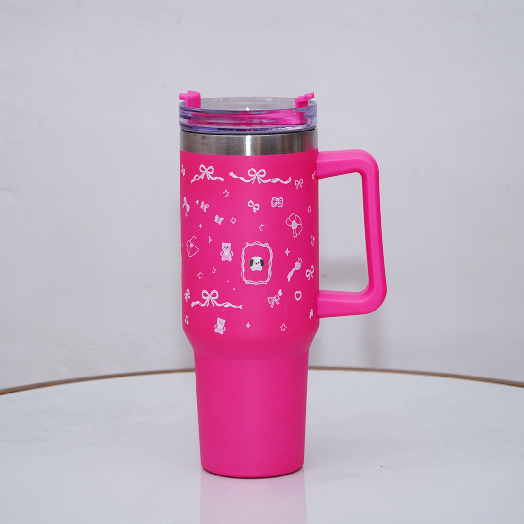 Kawaii Bow Print Design Pink Stainless Steel Tumbler