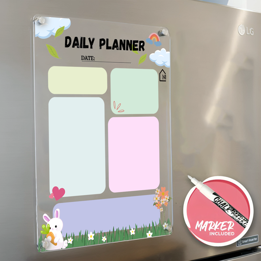 Charming Bunny & Rainbow Family Daily Planner for Refrigerator