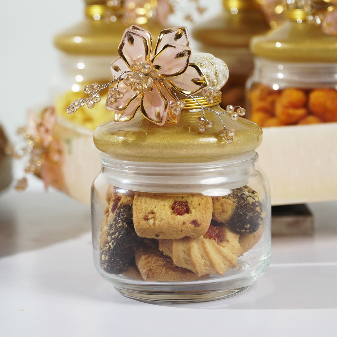 Set-4 Luxury Decorative Storage Jars Set with Pearl & Floral Lid
