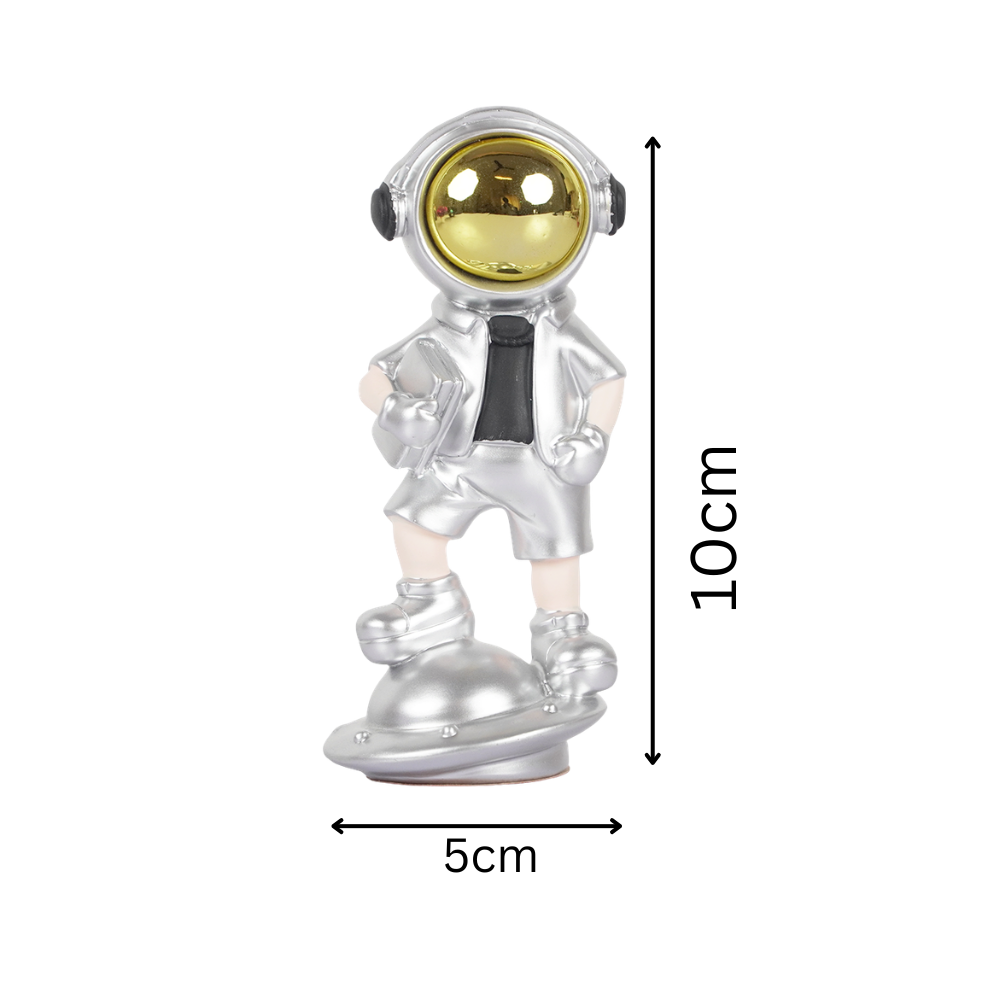 SpaceVibe™ Silver Astronaut Figurine – Metallic Resin Showpiece