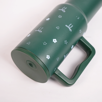 Deep Forest Green Floral & Bow Tumbler with Ergonomic Handle