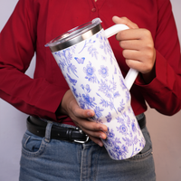 Blue Botanical  Stainless Steel in BLUE Travel Tumbler