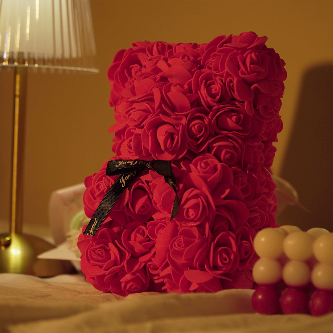 Rose Teddy Bear – Romantic Artificial Flower Bear Gift for Love & Special Moments