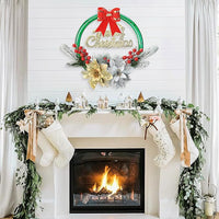 LED Christmas Wreath with Flowers & Red Bow – 30cm